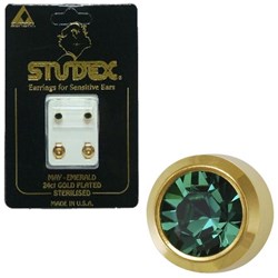 Birthstone Studs - Reg Bezel Gold - May / Emerald